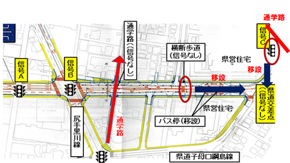 宮内新横浜線　鷹巣橋の信号と横断歩道（バス停）をなくさないよう要望